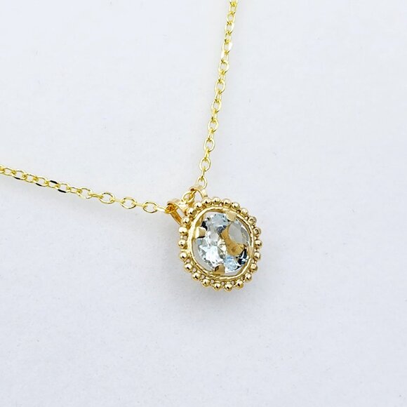10K Yellow Gold Genuine Aquamarine 6x6mm (0.75ct) Pendant - Picture 3 of 7